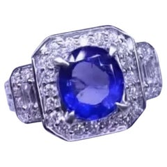AIG Certified 3.20 Carats Natural Ceylon Sapphire 1.30 Ct Diamonds 18K Gold Ring