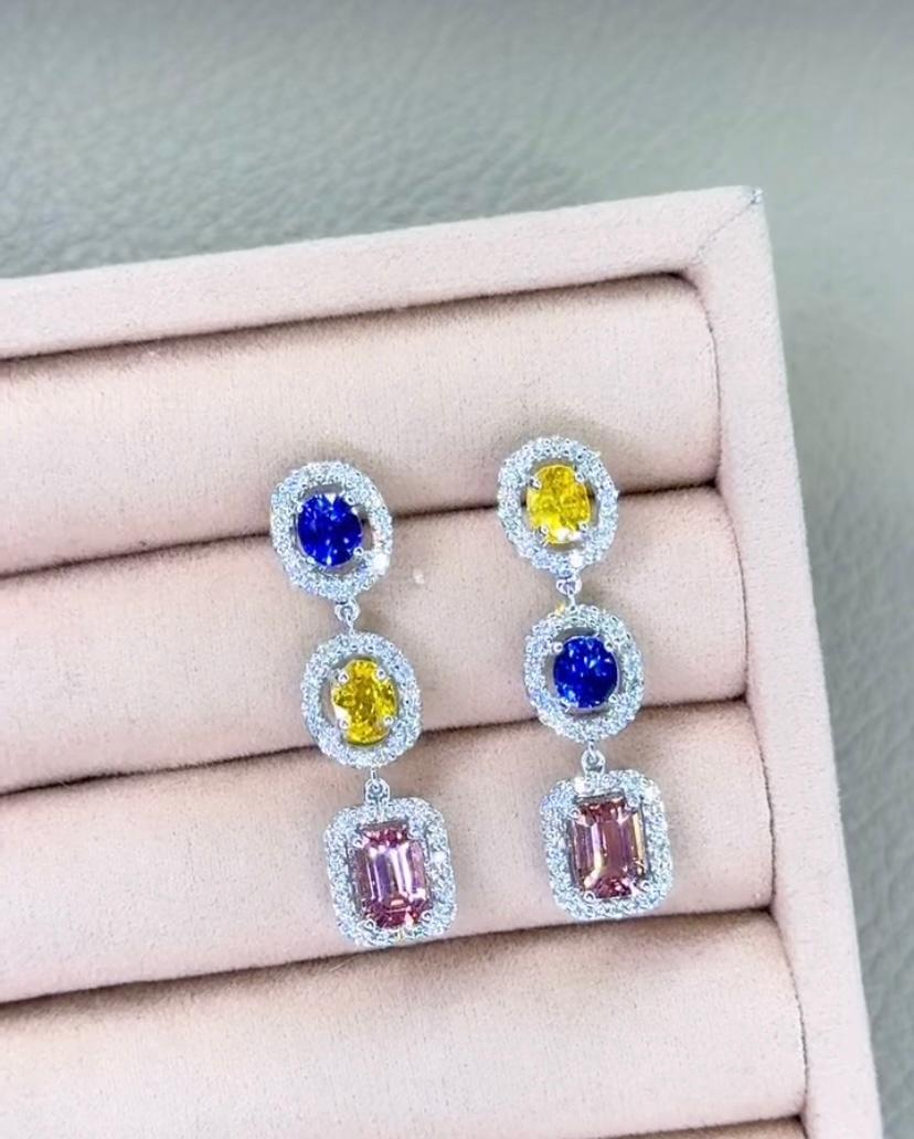 Certificato AIG 3.20 Ct  Zaffiri  Orecchini con tormalina e diamanti da 2,00 carati in oro 18K in vendita 2