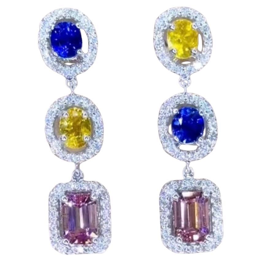 Certificato AIG 3.20 Ct  Zaffiri  Orecchini con tormalina e diamanti da 2,00 carati in oro 18K