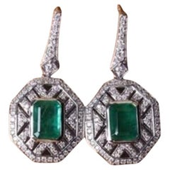 AIG Certified 3.30 Carats Zambian Emeralds Diamonds 18k Gold Earrings