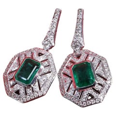 AIG Certified 3.30 Carats Zambian Emeralds Diamonds 18k Gold Earrings