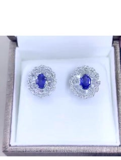 AIG Certified 3.30 Ct Ceylon Sapphires  2.40 Ct Diamonds 18K Gold Earrings