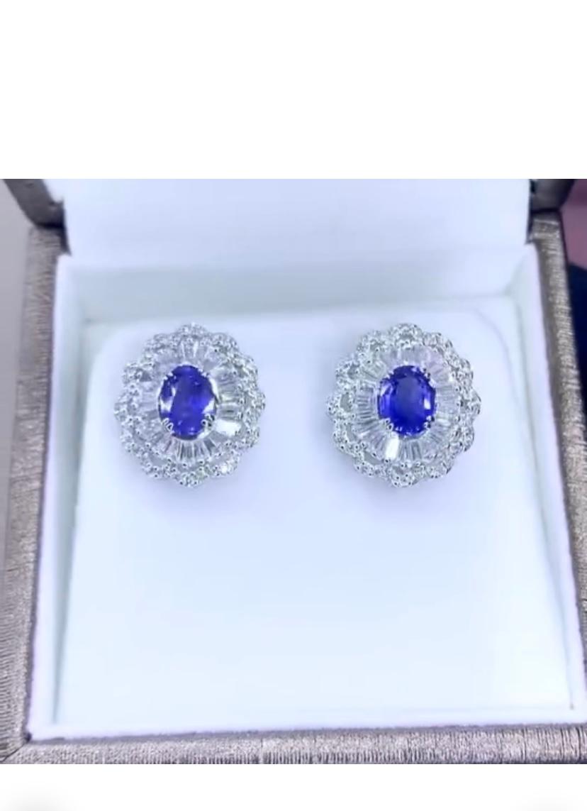 AIG Certified 3.30 Ct Ceylon Sapphires  2.40 Ct Diamonds 18K Gold Earrings For Sale 1