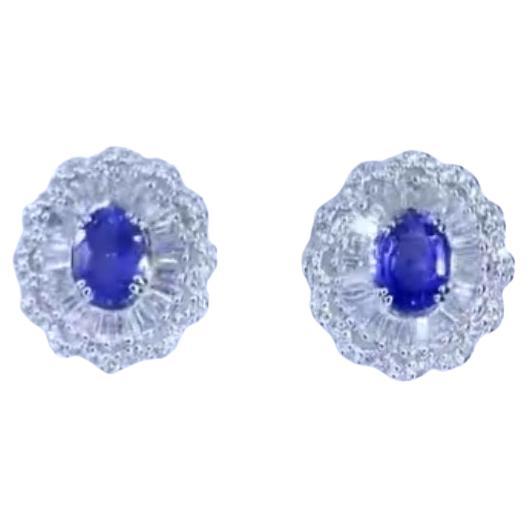 AIG Certified 3.30 Ct Ceylon Sapphires  2.40 Ct Diamonds 18K Gold Earrings