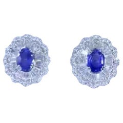 AIG Certified 3.30 Ct Ceylon Sapphires  2.40 Ct Diamonds 18K Gold Earrings