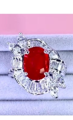 AIG Certified 3.30 Ct Tanzania Ruby 1.80 Ct Diamonds 18K Gold Ring