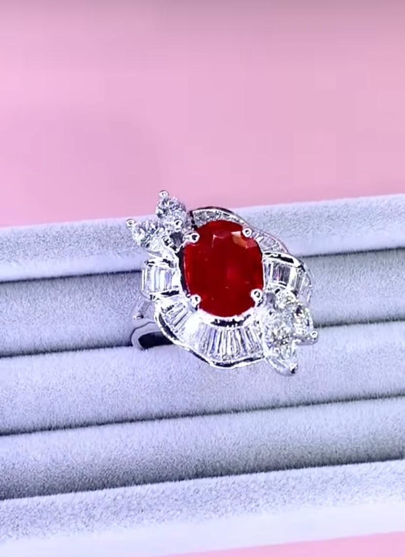 AIG Certified 3.30 Ct Tanzania Ruby 1.80 Ct Diamonds 18K Gold Ring In New Condition For Sale In Massafra, IT
