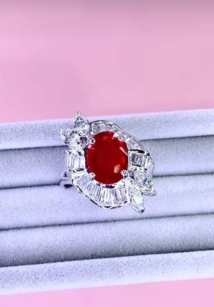 Women's AIG Certified 3.30 Ct Tanzania Ruby 1.80 Ct Diamonds 18K Gold Ring For Sale