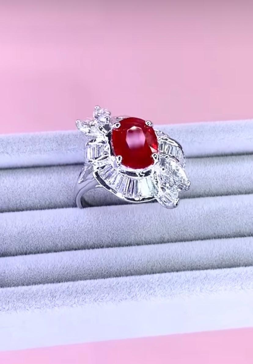 AIG Certified 3.30 Ct Tanzania Ruby 1.80 Ct Diamonds 18K Gold Ring For Sale 1