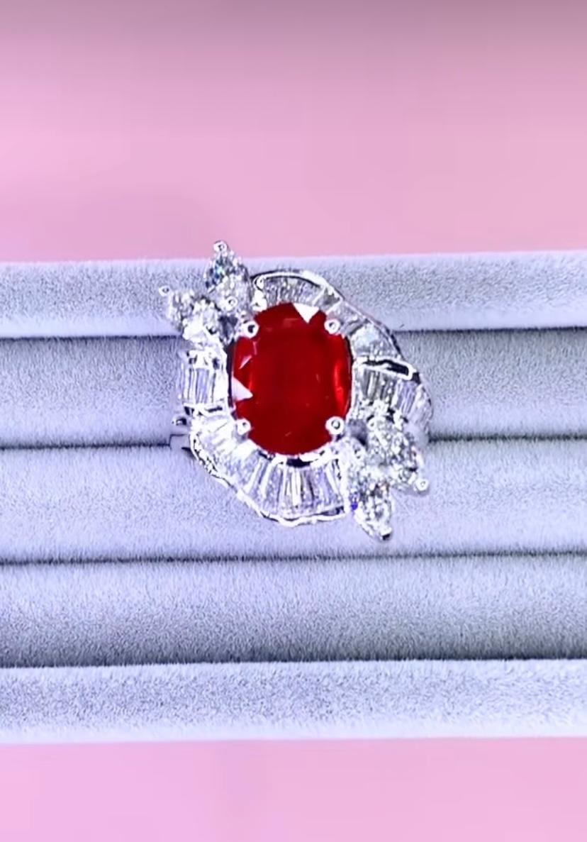 AIG Certified 3.30 Ct Tanzania Ruby 1.80 Ct Diamonds 18K Gold Ring For Sale 2