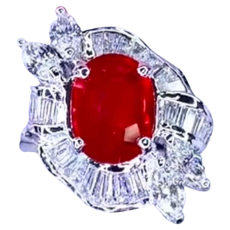 AIG Certified 3.30 Ct Tanzania Ruby 1.80 Ct Diamonds 18K Gold Ring
