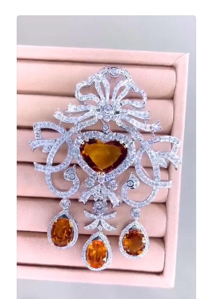 Women's AIG Certified 33.00 Ct Orange Sapphires 11.00 Ct Diamonds  Pendant/Brooch For Sale