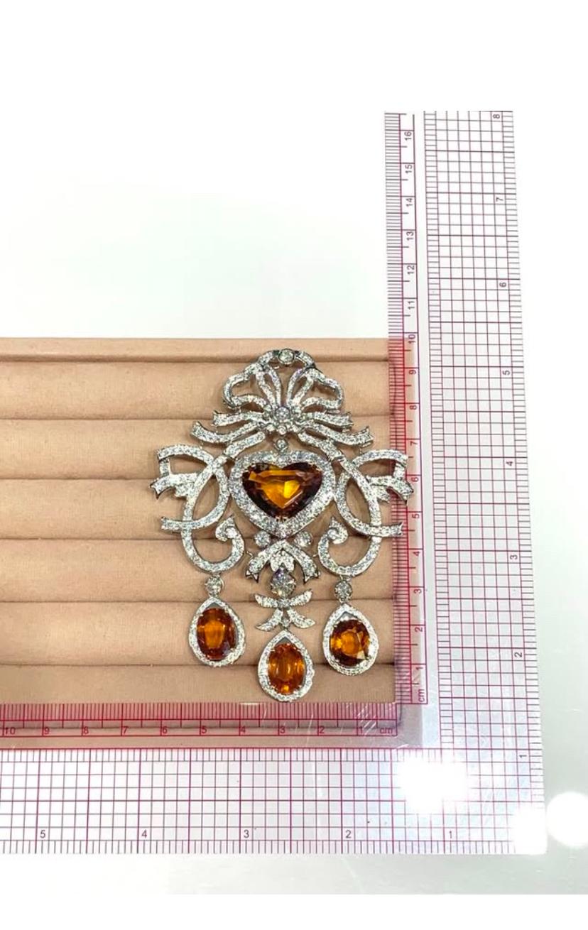 AIG Certified 33.00 Ct Orange Sapphires 11.00 Ct Diamonds  Pendant/Brooch For Sale 2