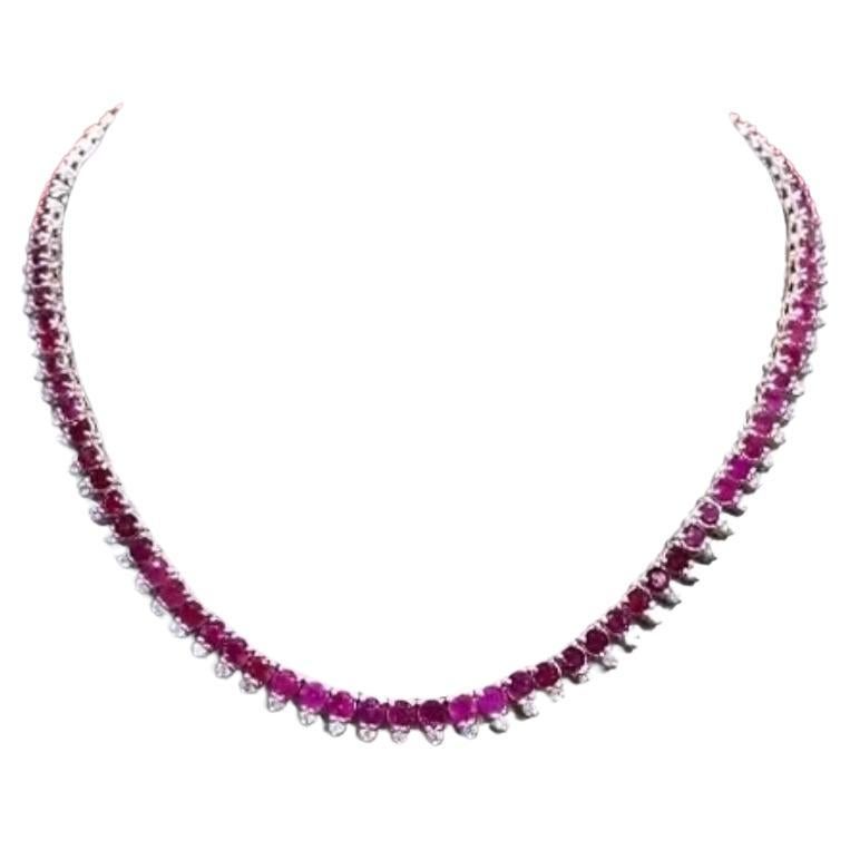 AIG Certified 33.60 Carats Burmese  Rubies  4.50 Ct Diamonds 18K Gold Necklace  For Sale