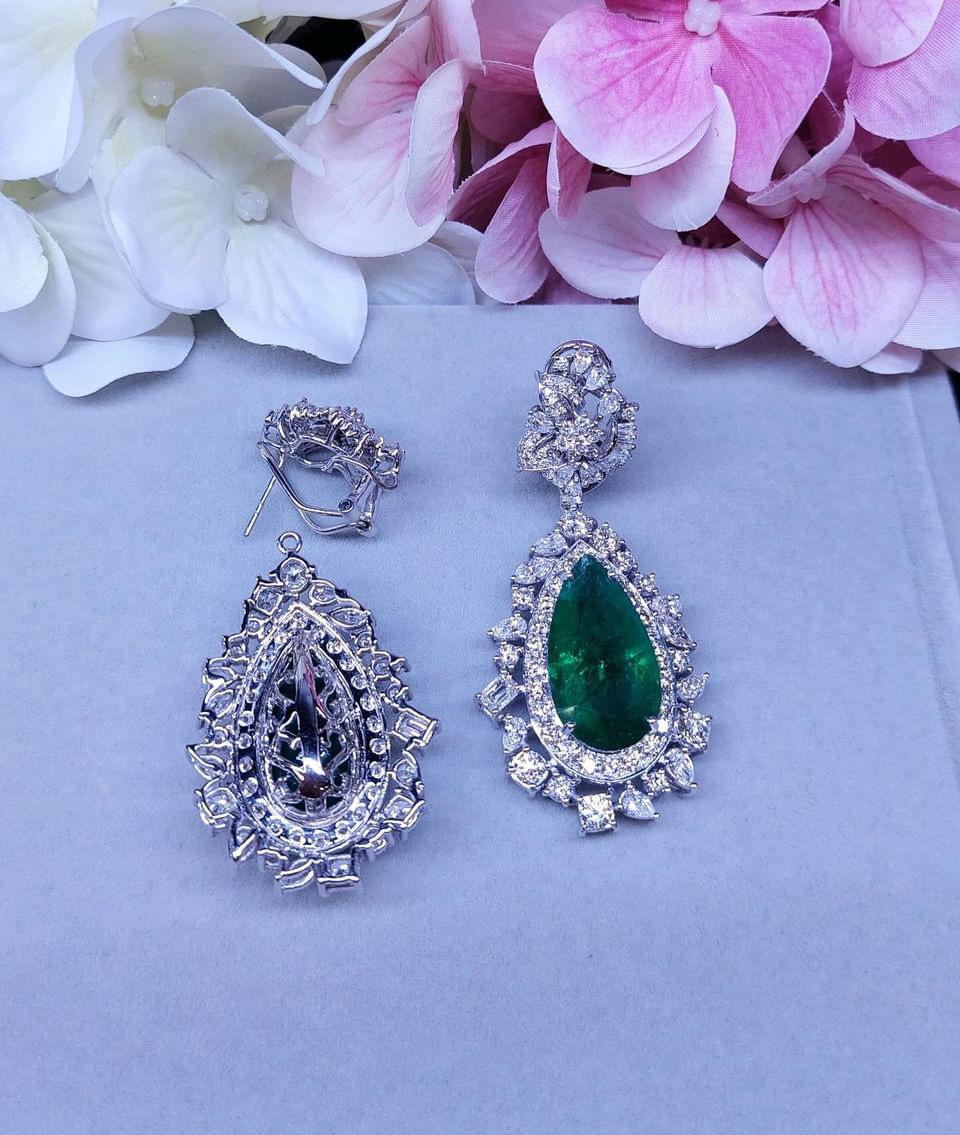 AIG Certified 33.70 Carats Zambia Emeralds   14.12 Ct Diamonds 18K Gold Earrings For Sale 5