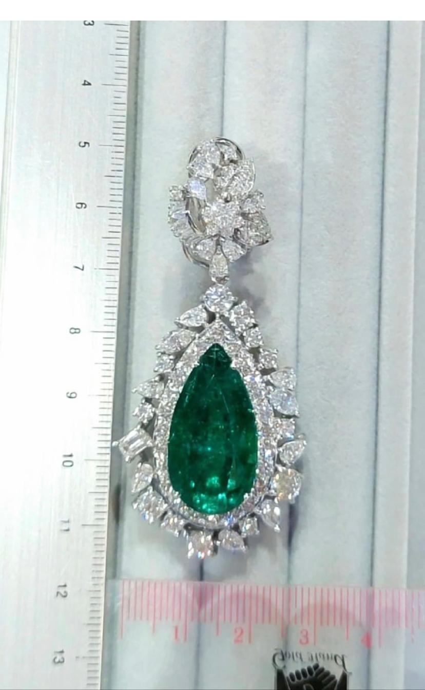 AIG Certified 33.70 Carats Zambia Emeralds   14.12 Ct Diamonds 18K Gold Earrings For Sale 7