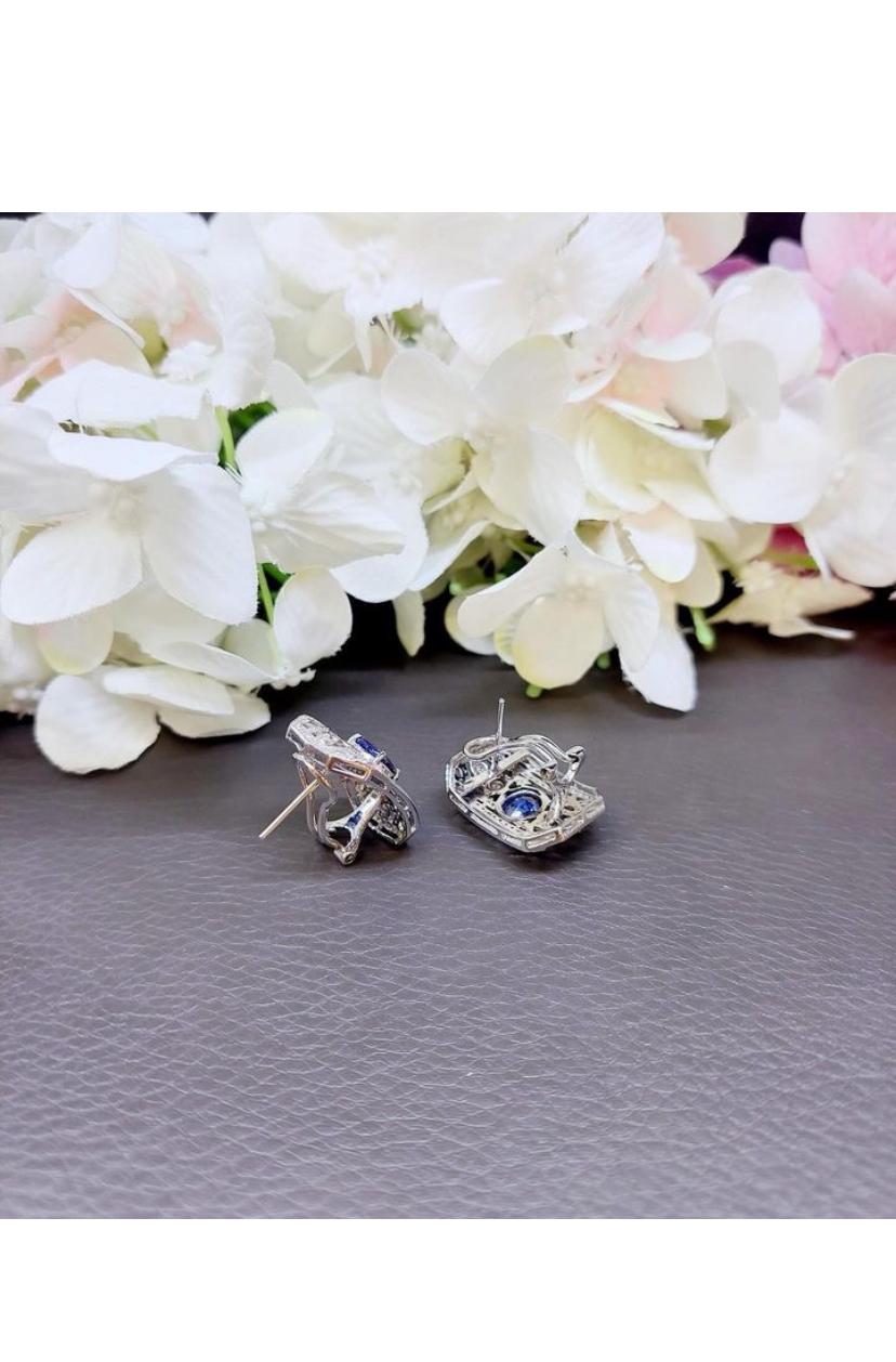 AIG Certified 3.40 Ct Ceylon Sapphires 1.50 Ct Diamonds 18K Gold Earrings For Sale 4