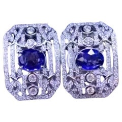 AIG Certified 3.40 Ct Ceylon Sapphires 1.50 Ct Diamonds 18K Gold Earrings