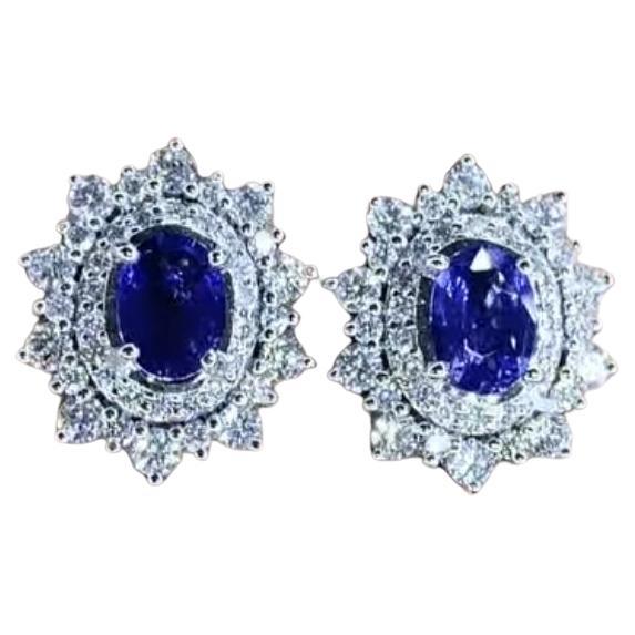 AIG Certified 3.40 Ct Ceylon Sapphires 2.25 Ct Diamonds 18K Gold Earrings