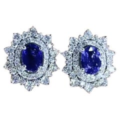 AIG Certified 3.40 Ct Ceylon Sapphires 2.25 Ct Diamonds 18K Gold Earrings