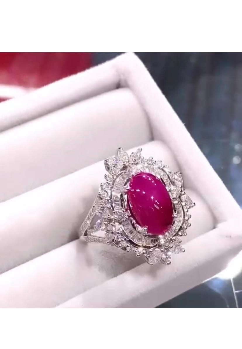 AIG Certified 3.40 Cts Natural Burma Rubies  1.50 Cts Diamonds 18K Gold Ring In New Condition For Sale In Massafra, IT