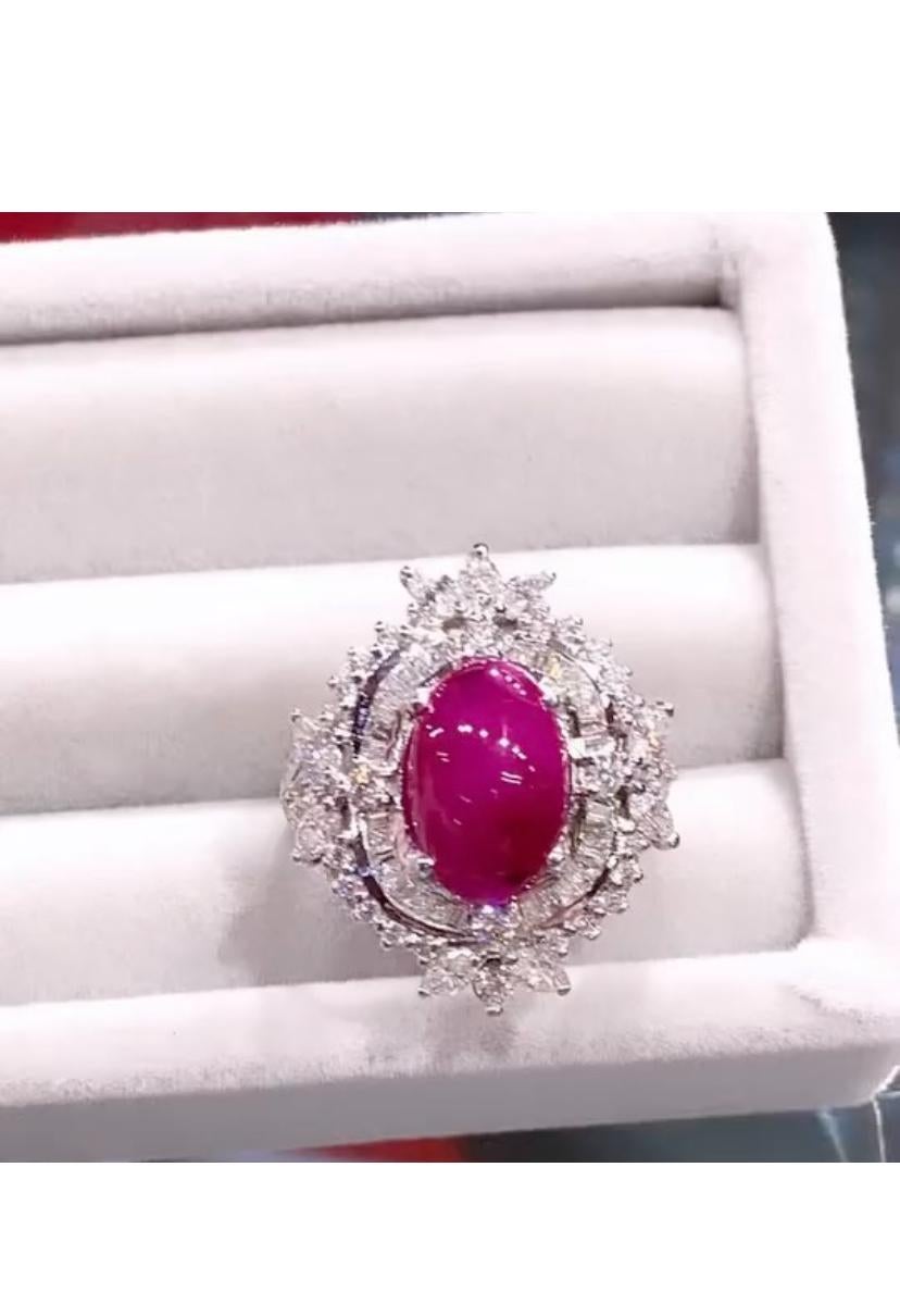 Women's or Men's AIG Certified 3.40 Cts Natural Burma Rubies  1.50 Cts Diamonds 18K Gold Ring For Sale