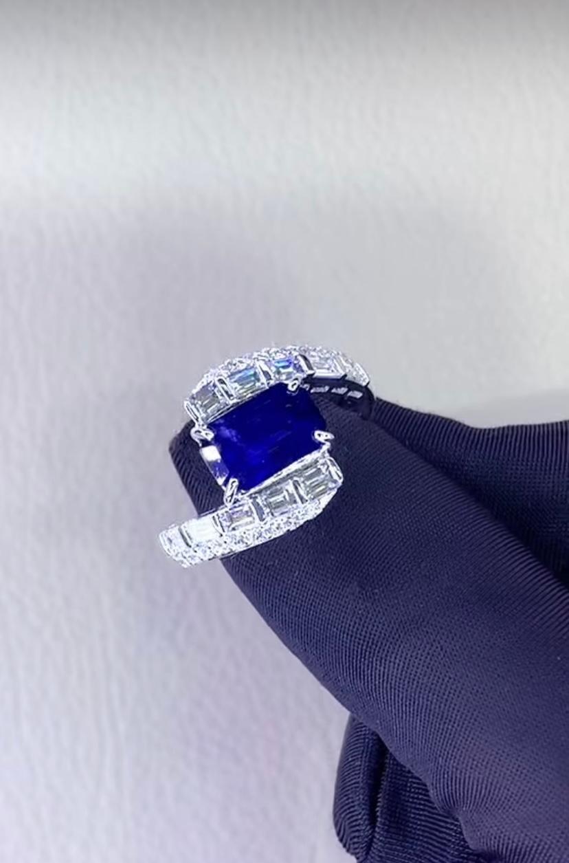 18 Karat Goldring mit AIG-zertifiziertem 3,45 Karat Ceylon-Saphir und 1,50 Karat Diamanten im Angebot 5