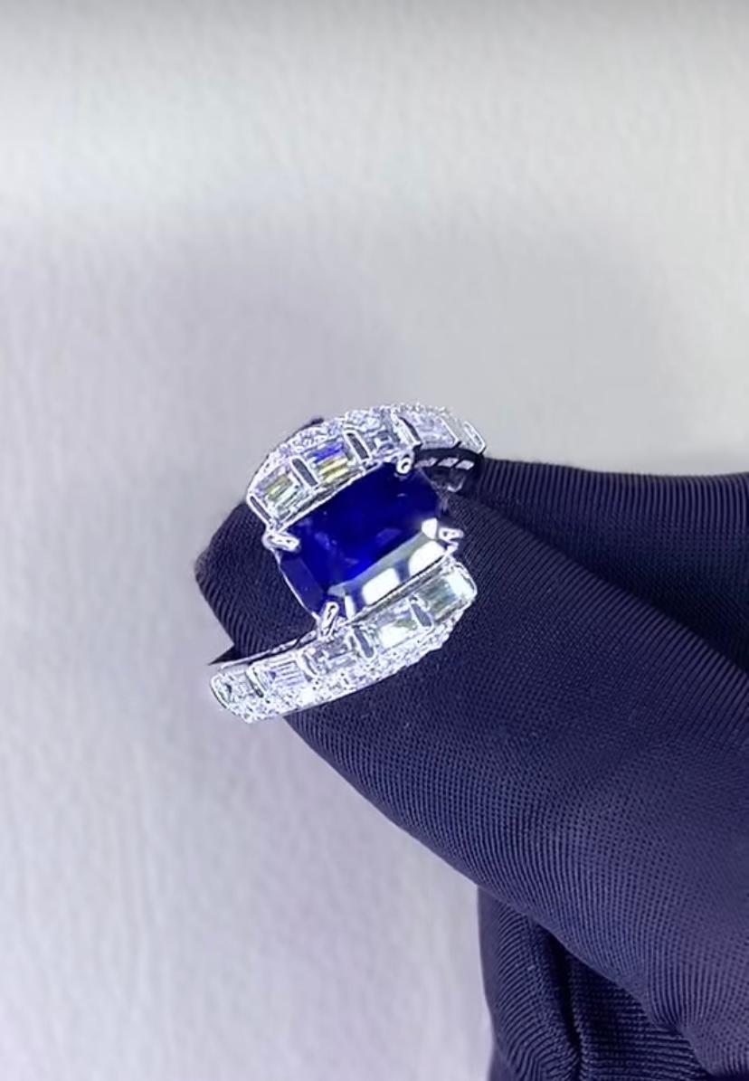 18 Karat Goldring mit AIG-zertifiziertem 3,45 Karat Ceylon-Saphir und 1,50 Karat Diamanten im Angebot 7