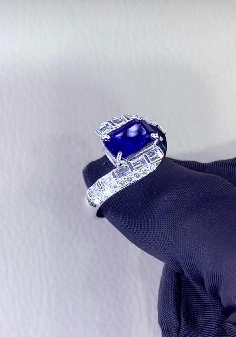 18 Karat Goldring mit AIG-zertifiziertem 3,45 Karat Ceylon-Saphir und 1,50 Karat Diamanten für Damen oder Herren im Angebot