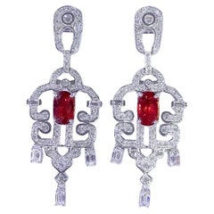 AIG Certified 3.45 Unheated Mozambique Rubies Diamonds 18K Gold Earrings