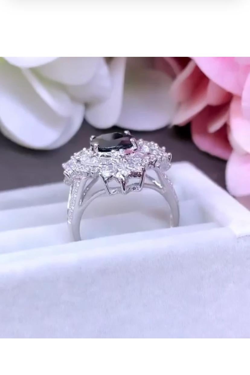 Bague en or 18 carats avec saphir bleu royal certifié AIG de 3,46 carats et diamants de 1,59 carat Neuf - En vente à Massafra, IT