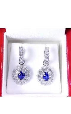 18K Gold Earrings with 3.40 Ct Ceylon Sapphires & 3.00ct Diamonds
