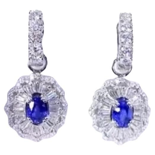 AIG Certified 3.48 Ct Ceylon Sapphires 3.00 Ct Diamonds 18K Gold Earrings
