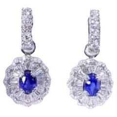 AIG Certified 3.48 Ct Ceylon Sapphires 3.00 Ct Diamonds 18K Gold Earrings