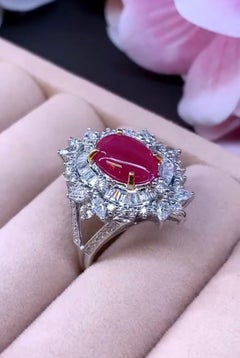 Certified 3.50 Carat Ruby 1.50 Ct Diamonds 18K Gold Ring