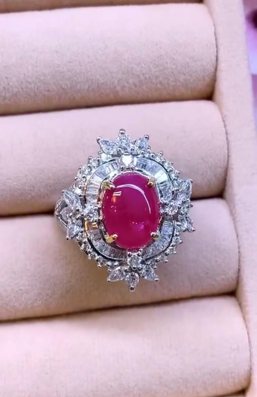 Oval Cut AIG Certified 3.50 Carat Burma Ruby 1.50 Ct Diamonds 18K Gold Ring For Sale
