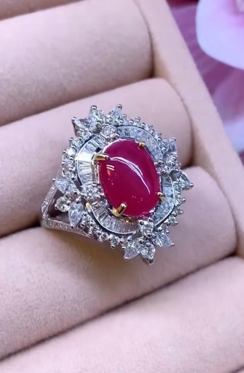 Women's or Men's AIG Certified 3.50 Carat Burma Ruby 1.50 Ct Diamonds 18K Gold Ring For Sale