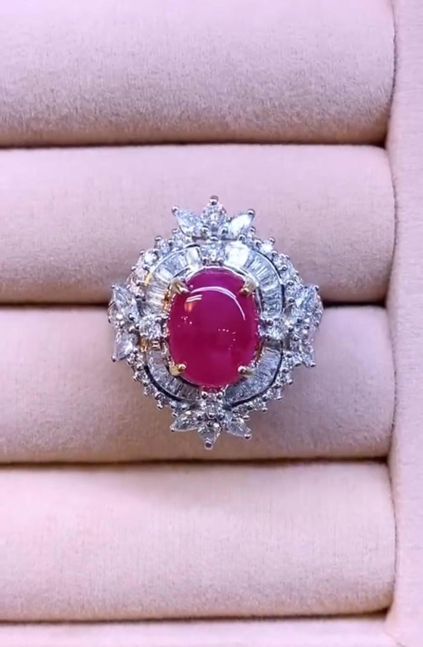 AIG Certified 3.50 Carat Burma Ruby 1.50 Ct Diamonds 18K Gold Ring For Sale 1