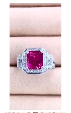 AIG Certified 3.50 Ct Rubellite Tourmaline Diamonds 18K Gold Ring