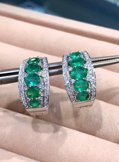 AIG Certified 3.56 Carat Zambian Emeralds Diamonds 18K Gold Earrings