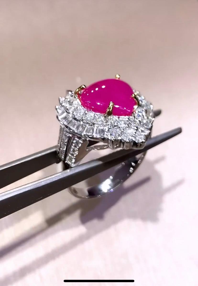 Heart Cut AIG Certified 3.60 Carat  Natural Burma Ruby  1.60 Ct Diamonds 18k Gold Ring  For Sale
