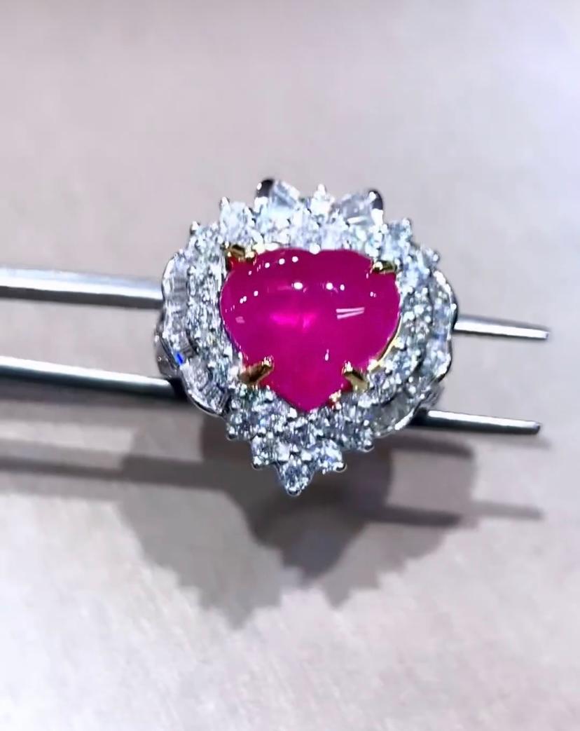 AIG Certified 3.60 Carat  Natural Burma Ruby  1.60 Ct Diamonds 18k Gold Ring  For Sale 1