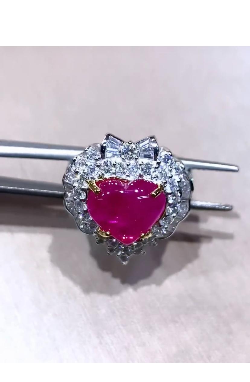AIG Certified 3.60 Carat  Natural Burma Ruby  1.60 Ct Diamonds 18k Gold Ring  For Sale 2
