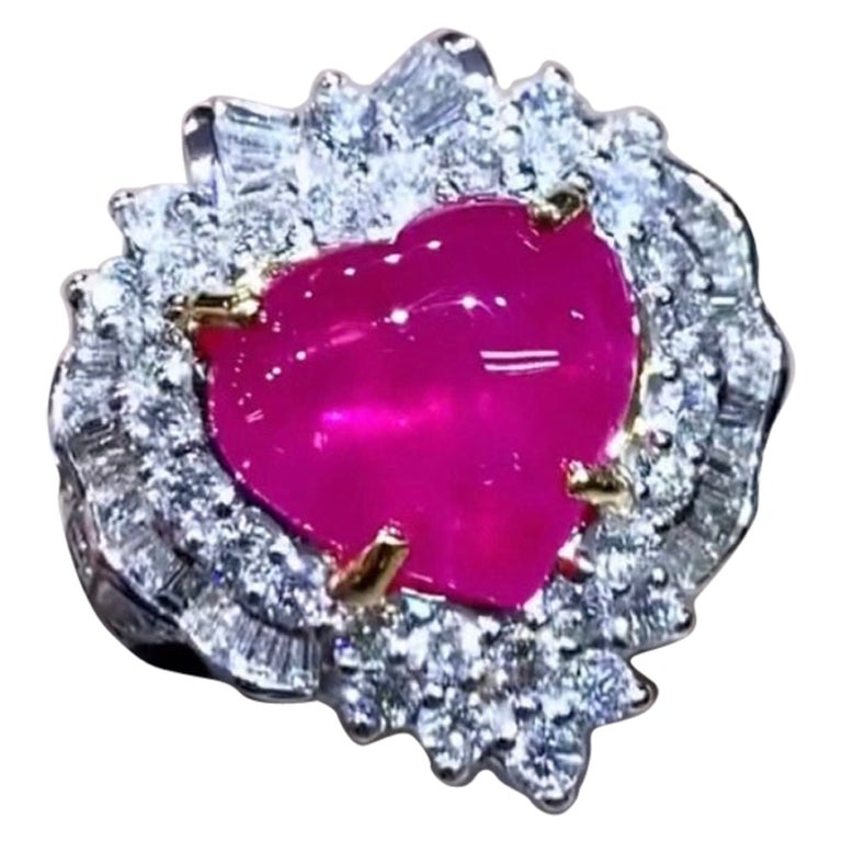 AIG Certified 3.60 Carat  Natural Burma Ruby  1.60 Ct Diamonds 18k Gold Ring  For Sale