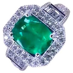 AIG Certified 3.60 Carat Zambian Emerald  1.30 Ct Diamonds 18k Gold Ring