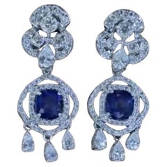 Pendientes de oro de 18 quilates con zafiros de Ceilán certificados AIG de 3,60 quilates y diamantes de 3,50 quilates