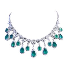 AIG Certified 36.19 Ct Zambia Emeralds Diamonds 12.44 Ct 18K Gold Necklace