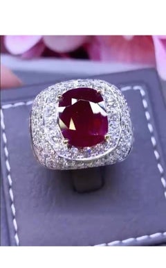 AIG Certified 3.65  Carats Ruby  3.28 Ct Diamonds 18K Gold Ring
