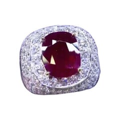 Certifié AIG 3,65  Carats Rubis  Bague en or 18K avec 3,28 ct de diamants