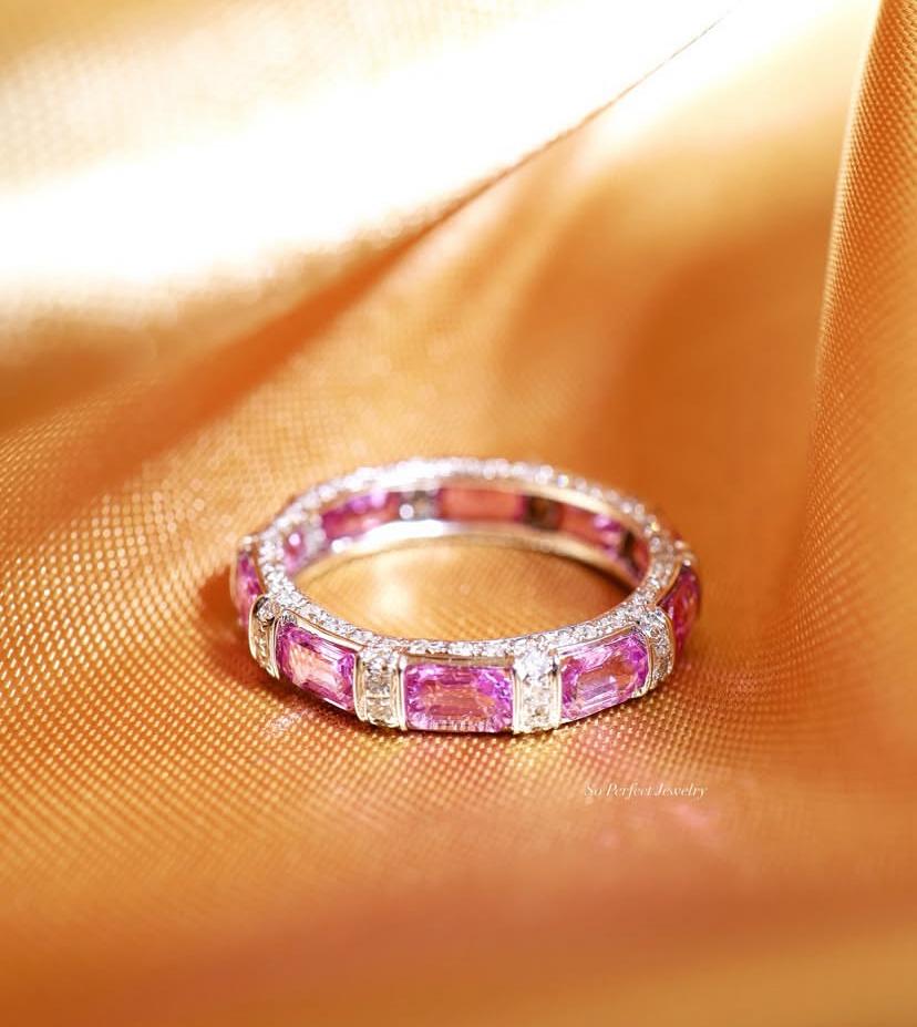 AIG zertifiziert 3,70 Pink Ceylon Saphire Diamanten 18K Gold Ring im Angebot 4